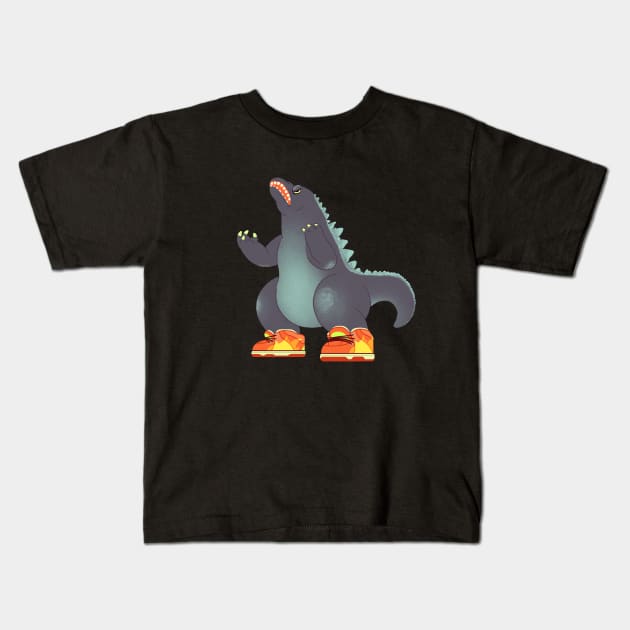 Dunkzilla Kids T-Shirt by paperbeatsscissors